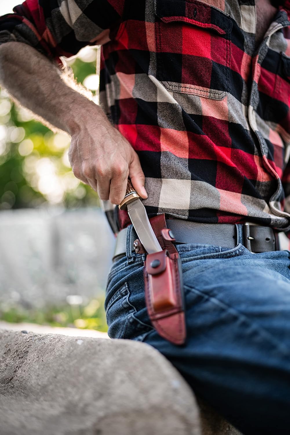 Uncle Henry 153UH – Cuchillo de punta dorada de próxima generación con hoja fija SS de alto carbono de 5 pulgadas, mango de estaglón, piedra