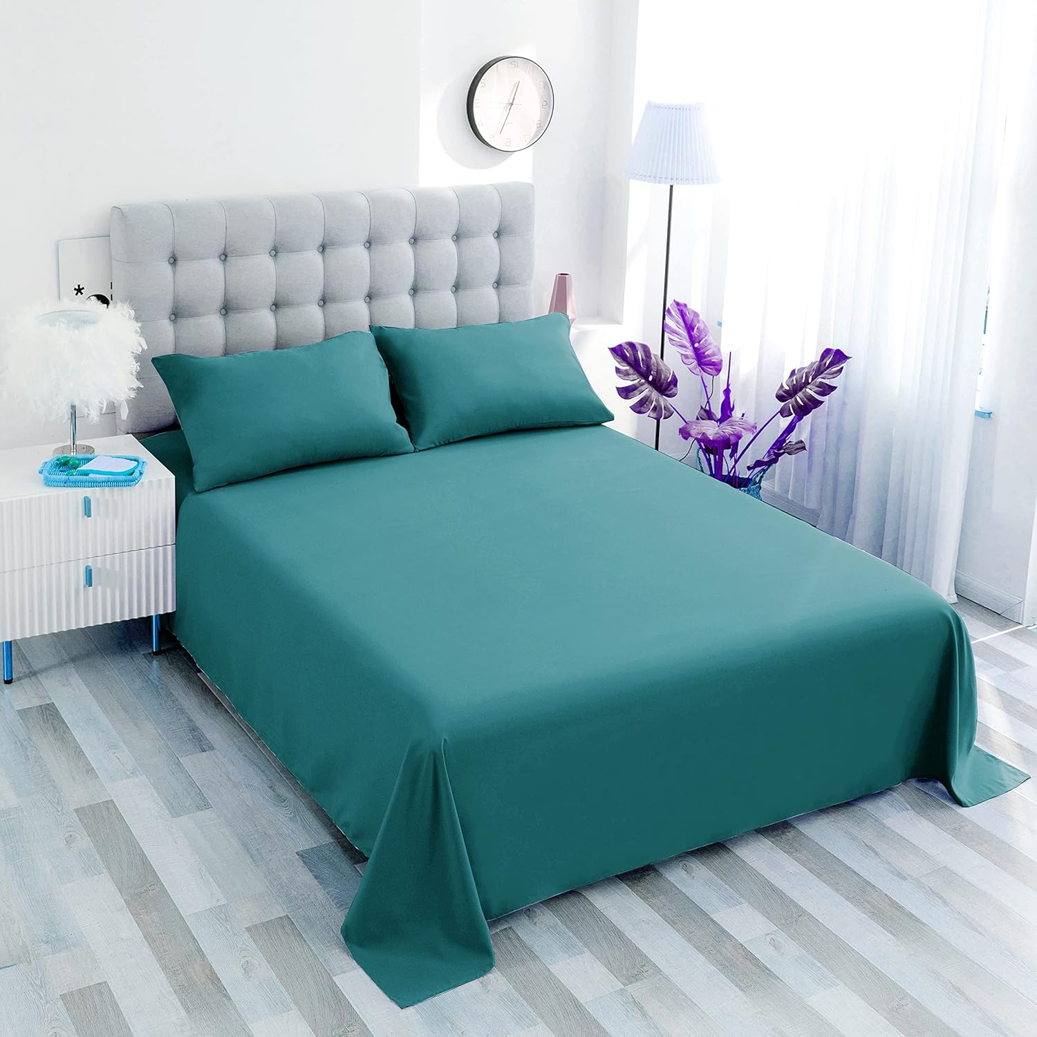 Sfoothome Sábana bajera individual XL, verde azulado, microfibra aterciopelada cepillada, bolsillo profundo, transpirable, extrasuave, cómoda,