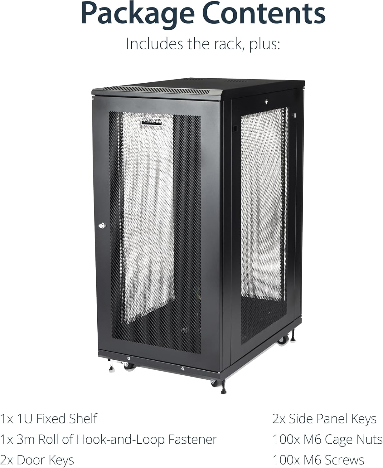 StarTech.com Gabinete para rack de servidores de 4 postes de 24U, gabinete de rack de datos de 19″ para equipos de TI  red, con rieles de montaje