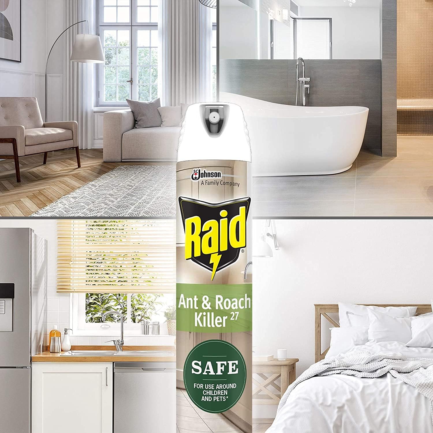 Raid Ant and Roach Killer, aerosol en aerosol con aceites esenciales, 11 onzas (paquete de 6)