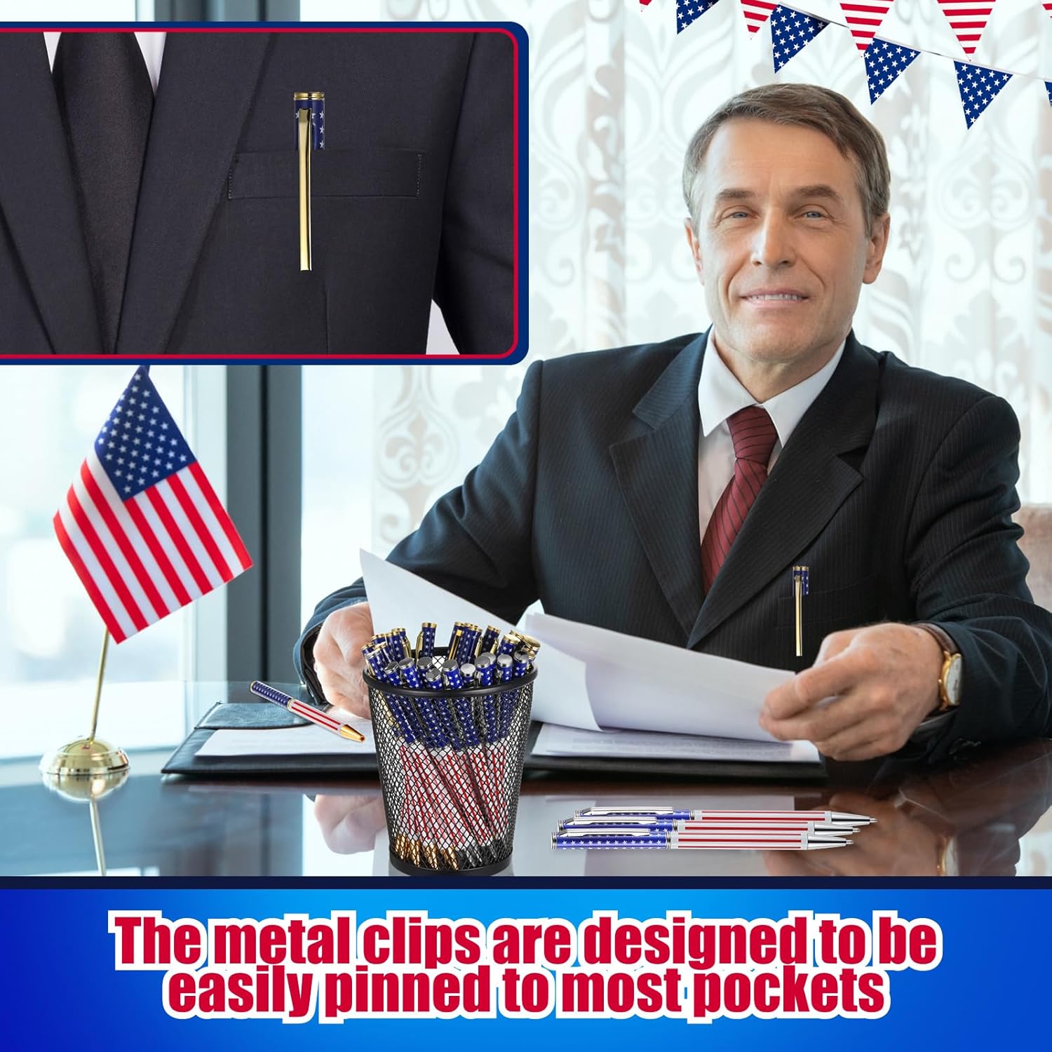 Gueevin 120 bolígrafos de metal con la bandera estadounidense, regalos para el día de la Independencia de los veteranos, regalos del día de