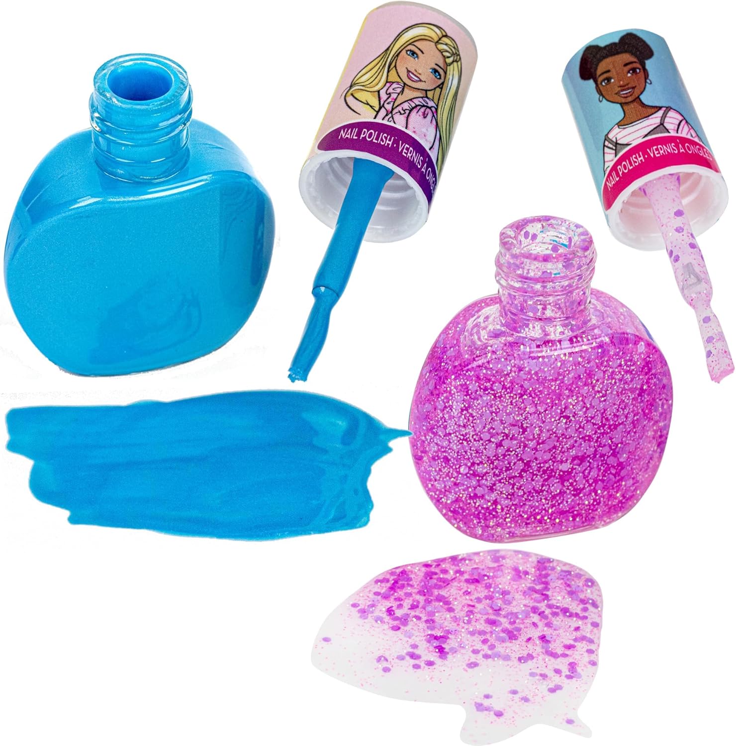 Barbie – Juego de mochila rellena de maquillaje Townley Girl con 12 piezas, incluye bálsamo labial, esmalte de uñas, lima de uñas, lazos para el