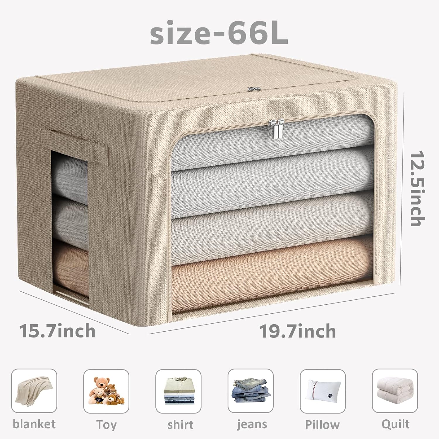 Paquete de 2 contenedores transparentes para almacenamiento de ventana  Gran almacenamiento de tela de lino apilable para ropa de 19.7 x 15.7 x 12.6