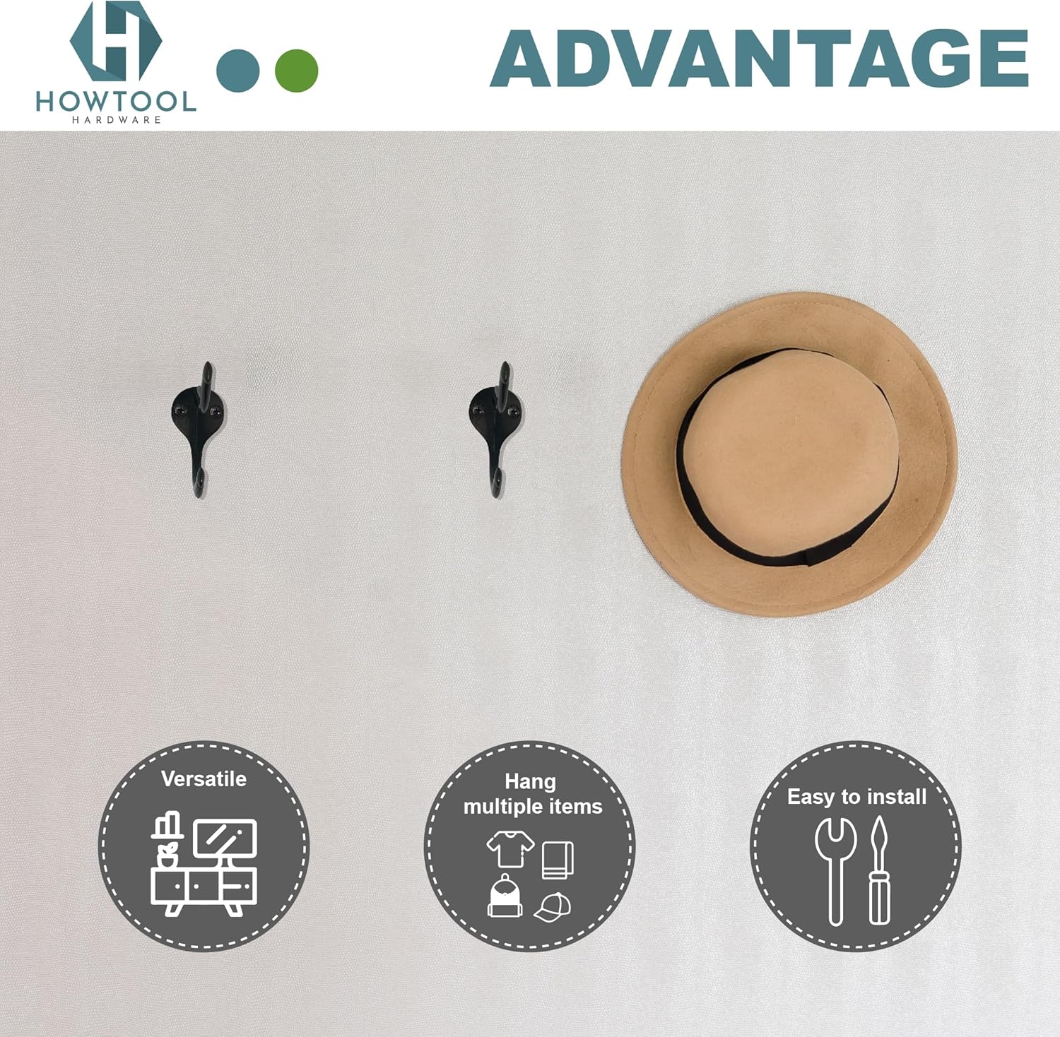 Gancho para sombrero de abrigo, diseño antiguo, color negro aceitado, paquete de 5