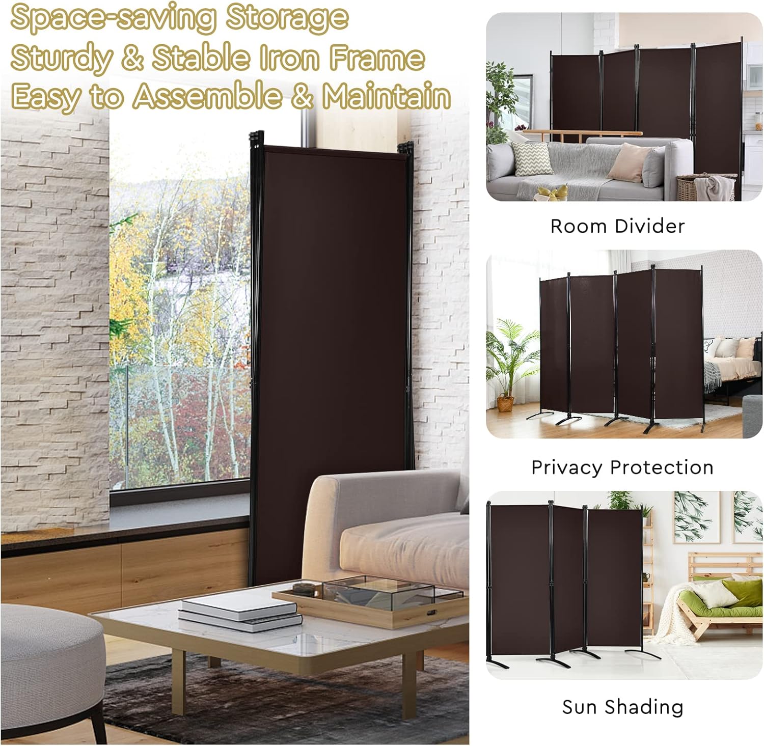 Giantex Divisor de habitación, 4 paneles divisores de habitación y pantallas de privacidad plegables, divisor para separación de habitaciones, pared
