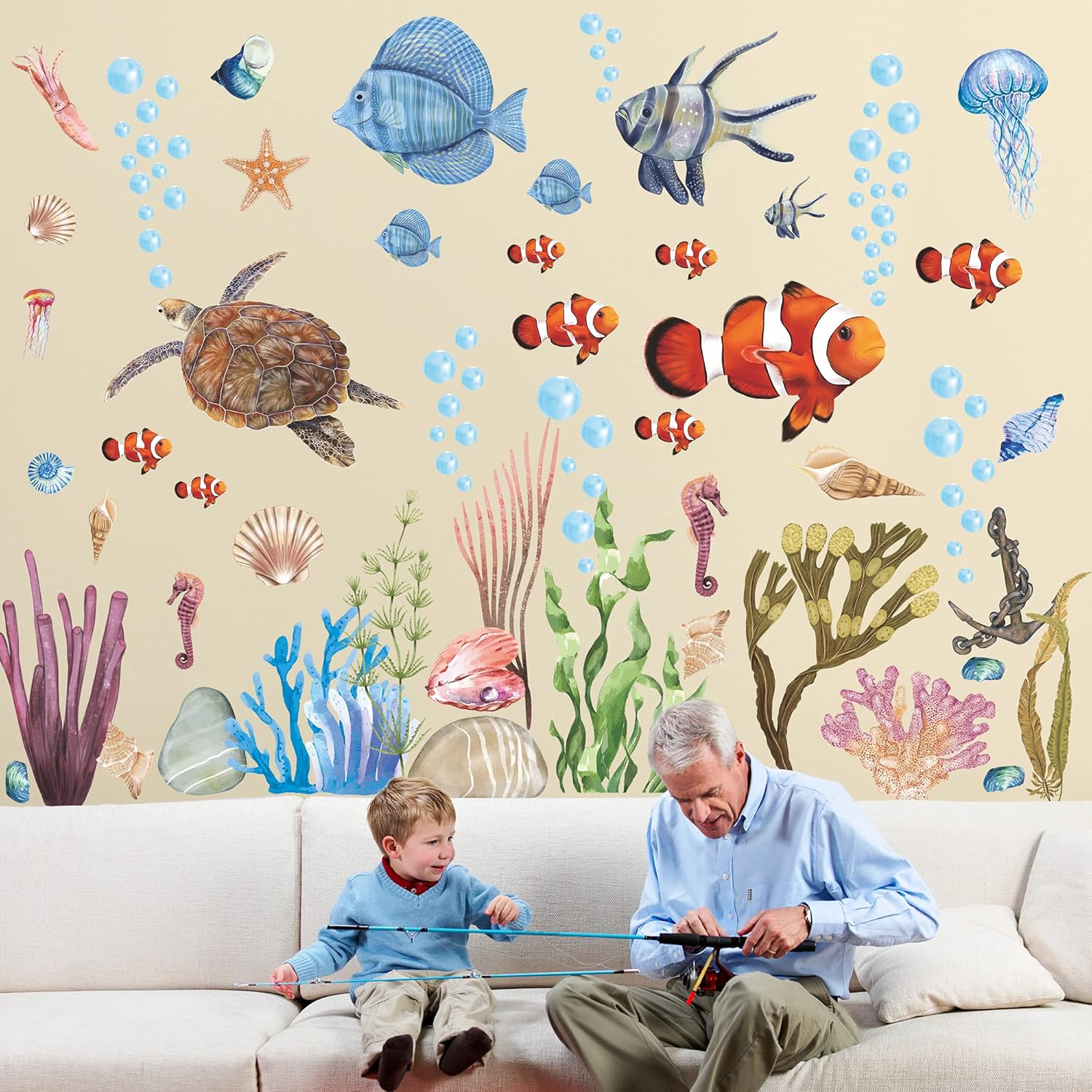 RW-1045 – Calcomanías de pared de animales marinos submarinos 3D, calcomanías de pared de animales marinos submarinos, bricolaje, peces corales,