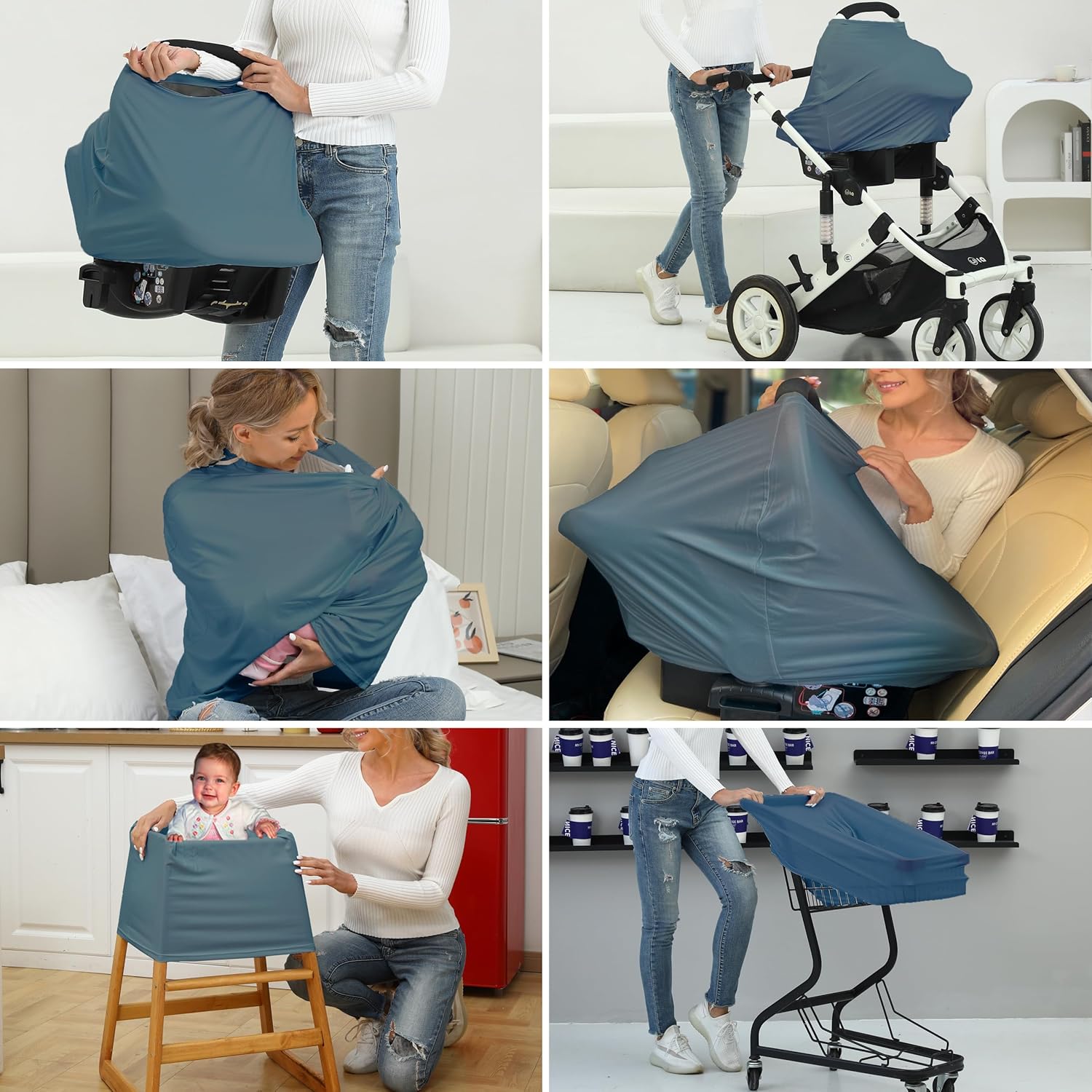 Funda de asiento de automóvil transpirable para bebés, funda de lactancia de rayón suave multiusos para lactancia, toldo de asiento de automóvil