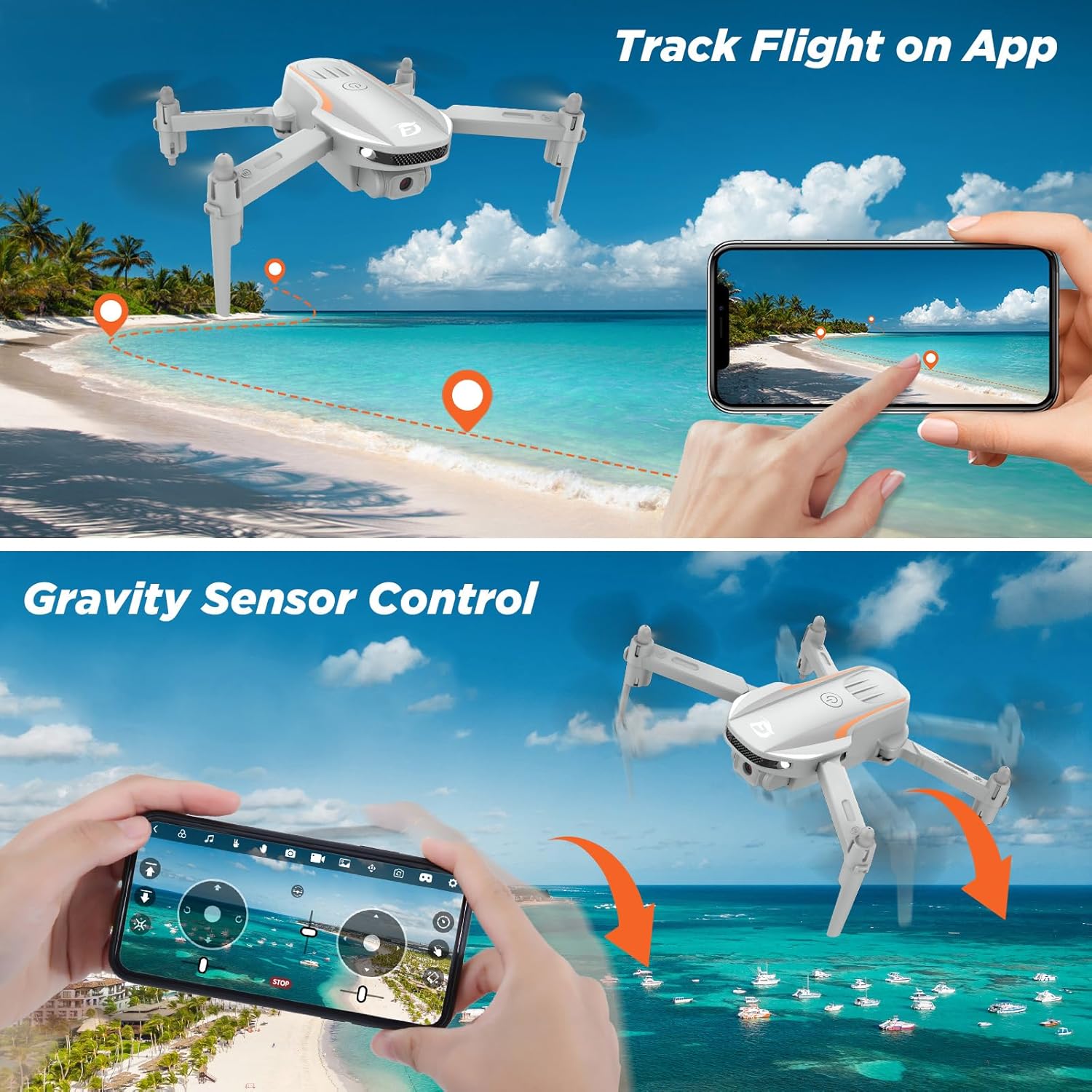 Ficinto Drone cuadricóptero plegable FPV 1080P con cámara, para adultos, niños, principiantes, giros 3D, retención de altitud, modo sin cabeza, 2