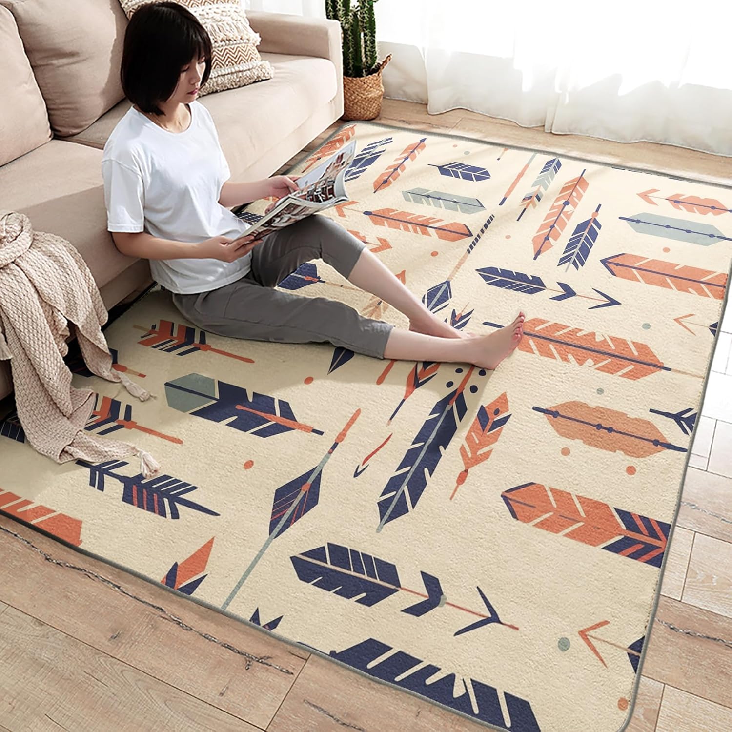 Alfombra de plumas y decoración del hogar, alfombra de 4 x 5 pies, alfombras de plumas nativas americanas para sala de estar, dormitorio, alfombra