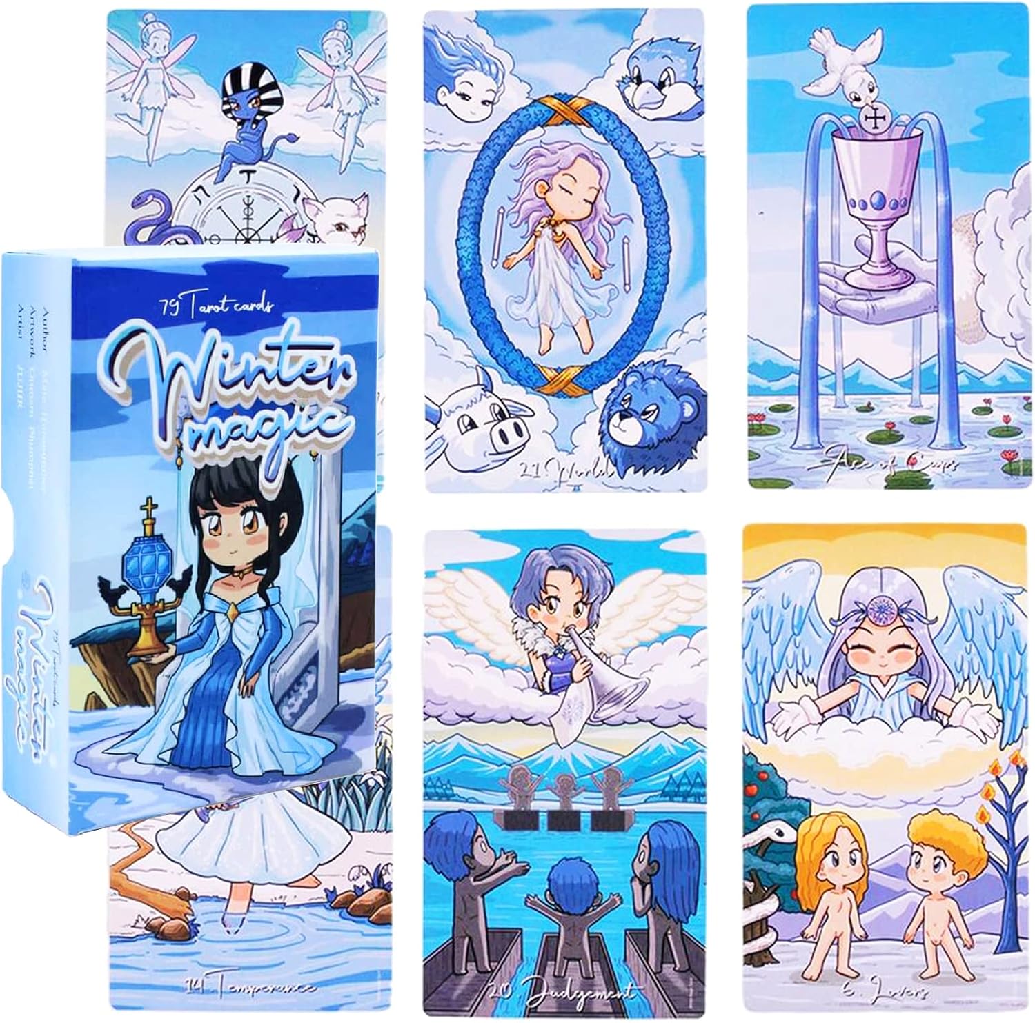 mrdiyshisha Tarot mágico de invierno, 79 cartas de tarot lindas con guía en caja rígida de dos piezas (tamaño de la tarjeta 4.75″ x 2.75″)