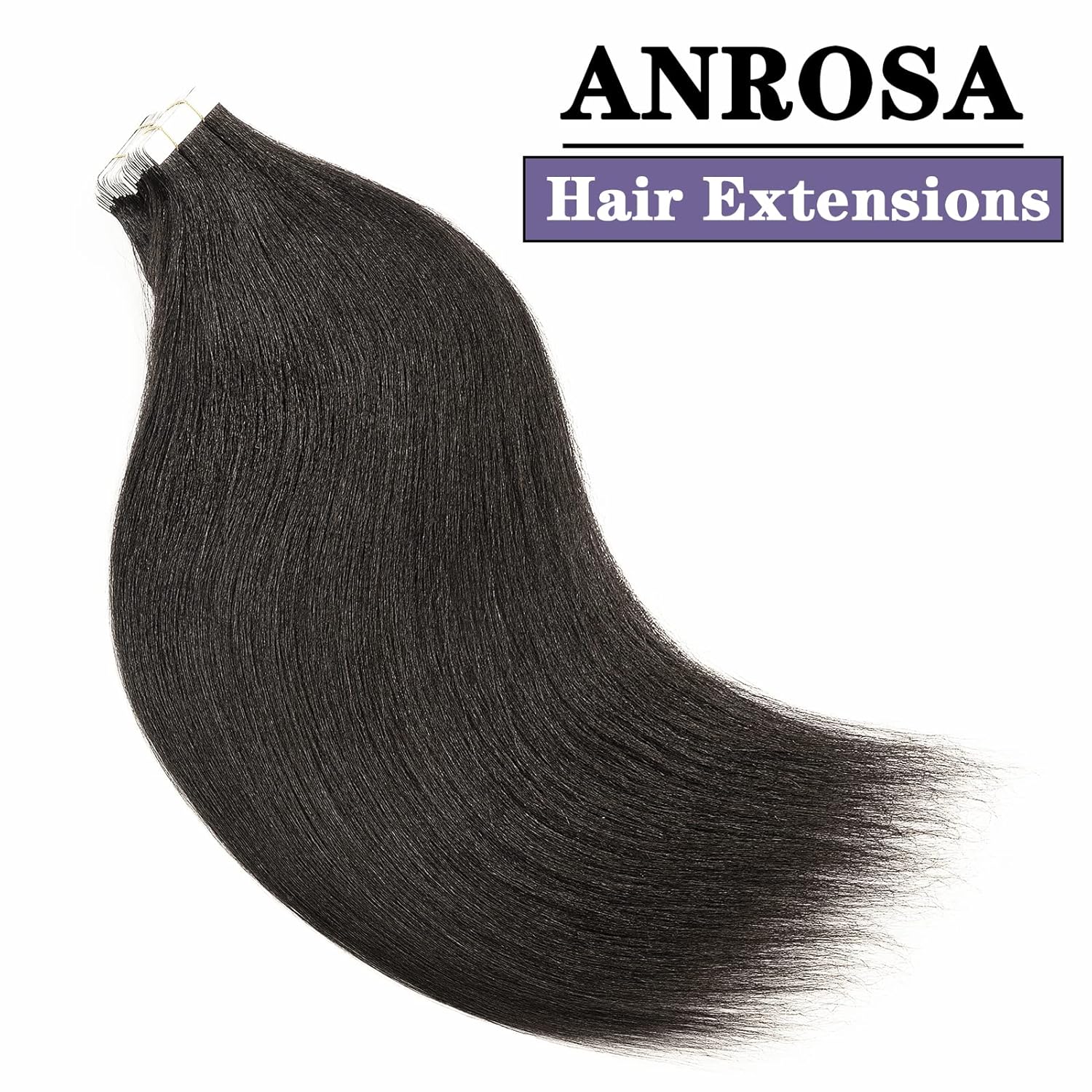 Anrosa Light Yaki – Extensiones adhesivas para mujeres negras, extensiones de cabello lacio Yaki brasileño 10A, color negro natural #1B, extensiones