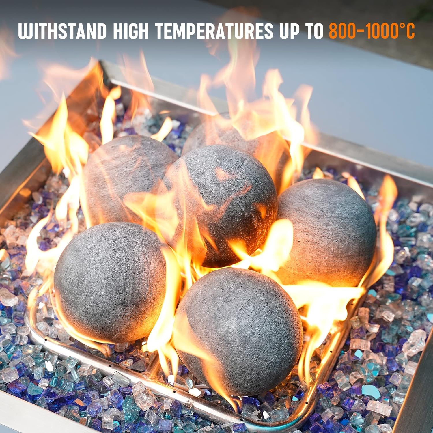 Stanbroil Bolas de fuego de cerámica  Piedras redondas de fuego de 5 pulgadas para hoguera y chimenea  Juego de 6, color gris