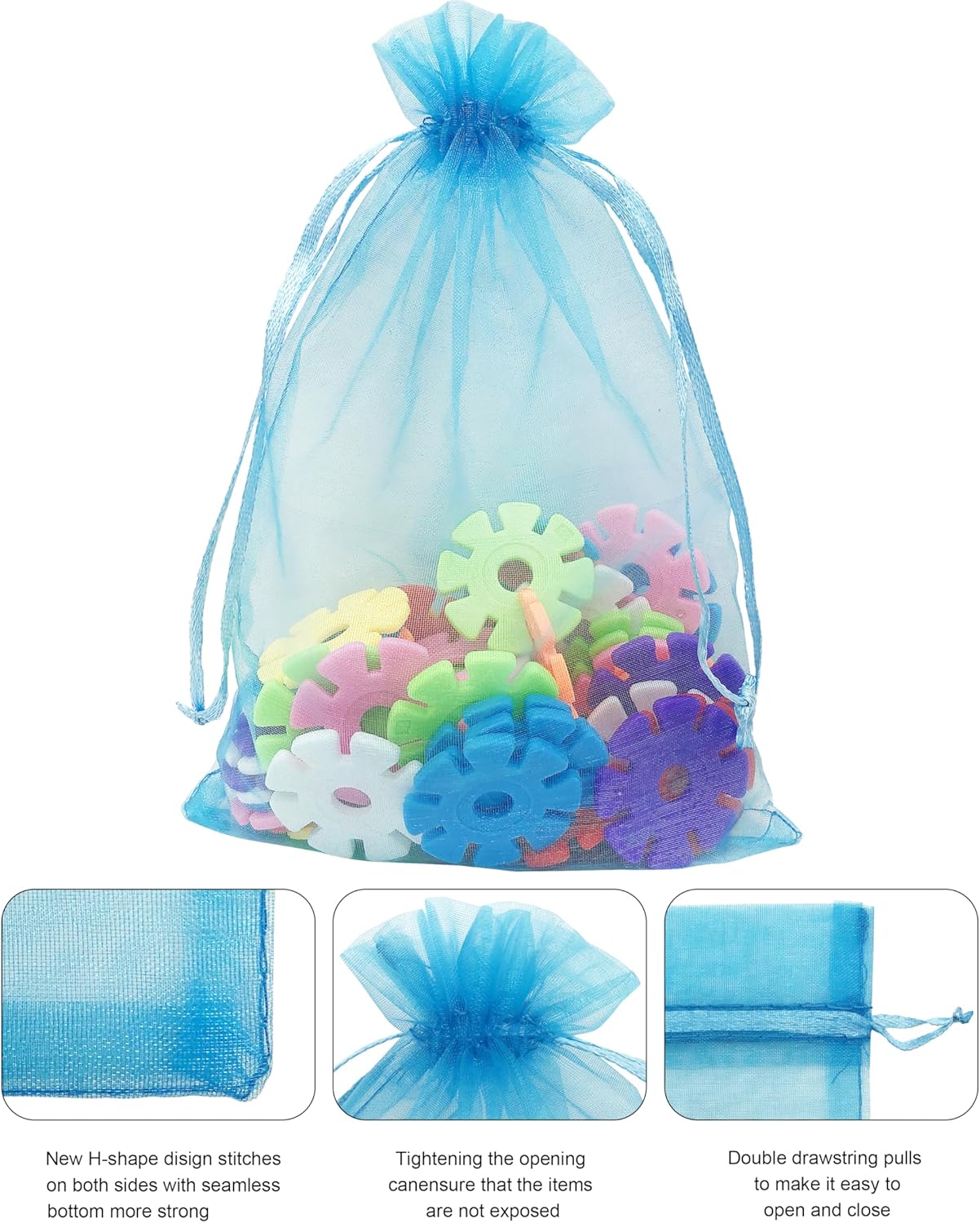 Jexila – 100 bolsas de organza transparentes de 5 x 7 pulgadas con cordón color turquesa, bolsas para regalar joyería, bolsas para regalo de malla