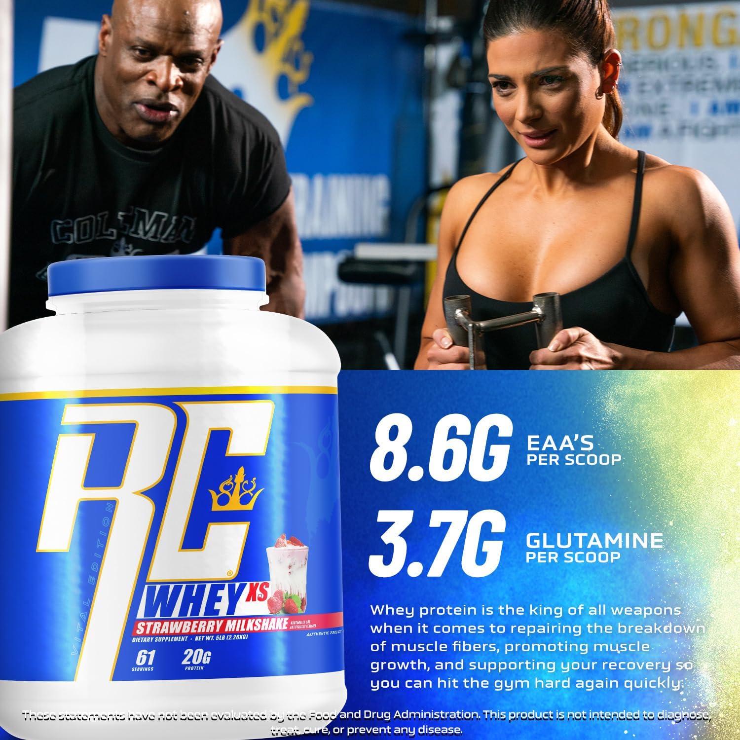 Ronnie Coleman Signature Series Whey XS Proteína en polvo, mezcla de batido preentrenamiento para apoyo muscular magro, suplemento bajo en azúcar
