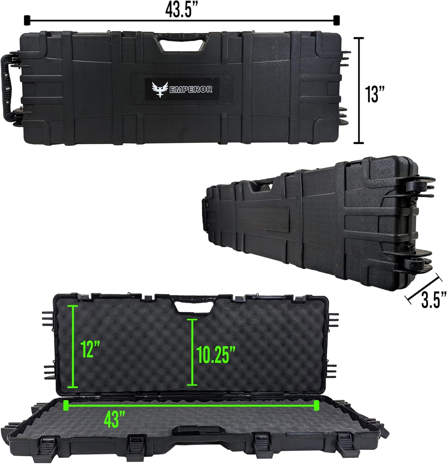 My Holster 43.5 “Hard Rifle Gun Case, Caja de almacenamiento larga con bloqueo, estuche de viaje de plástico, equipaje protector con inserto de