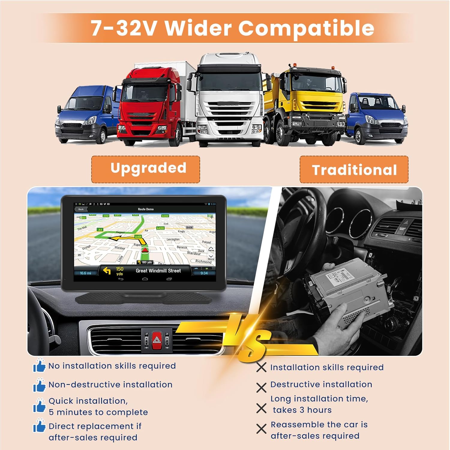 Inefala Estéreo portátil inalámbrico para automóvil Apple CarPlay de 7 pulgadas, soporte para tablero CarPlay con Android Auto, pantalla táctil Full