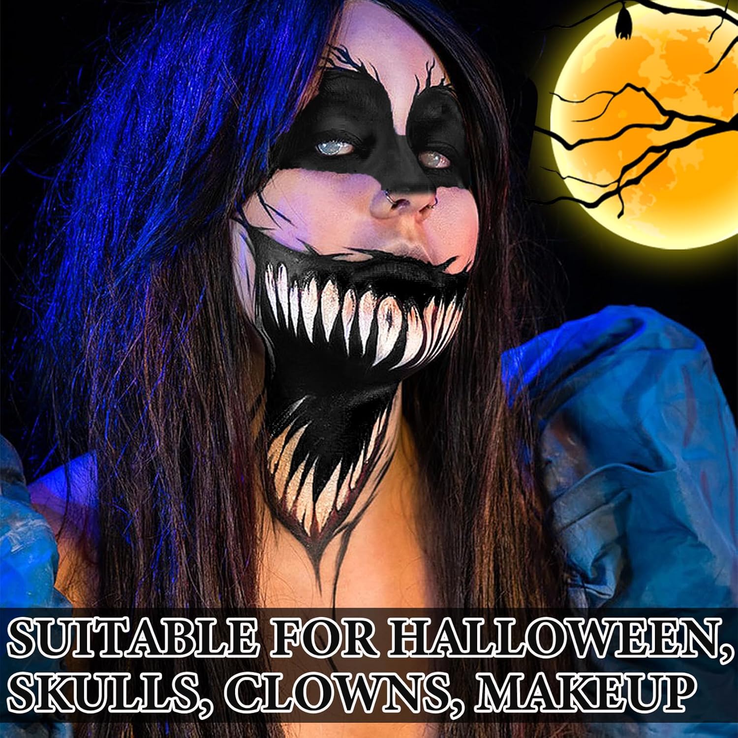 2 piezas de pintura facial blanca y negra con esponja, kit de maquillaje de pintura facial de Halloween para adultos, kit de paleta de pintura