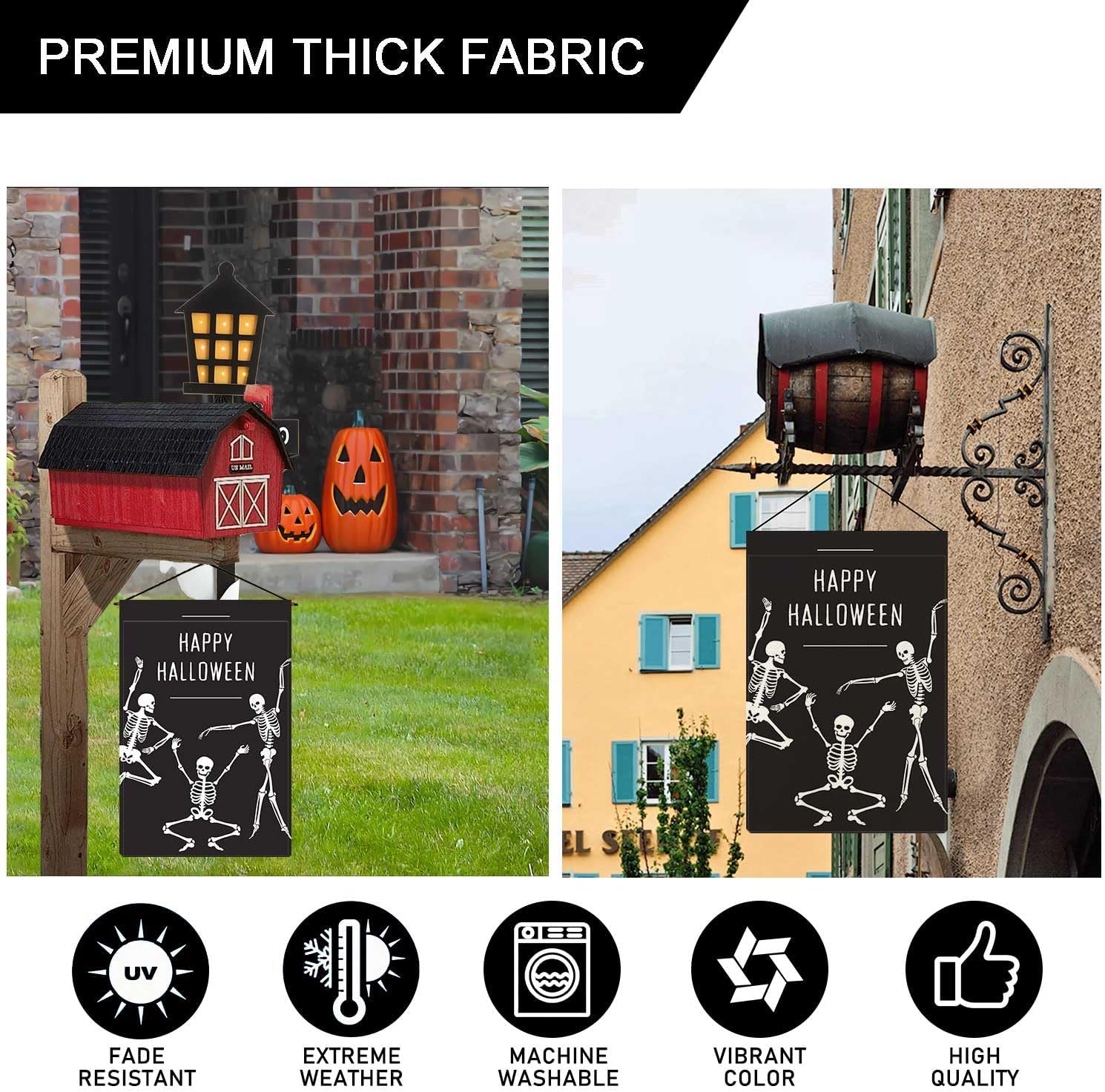 Jauageon Bandera de jardín de Halloween con diseño de esqueleto de Halloween, espeluznante fantasma, calavera vertical, de doble cara, rústica,