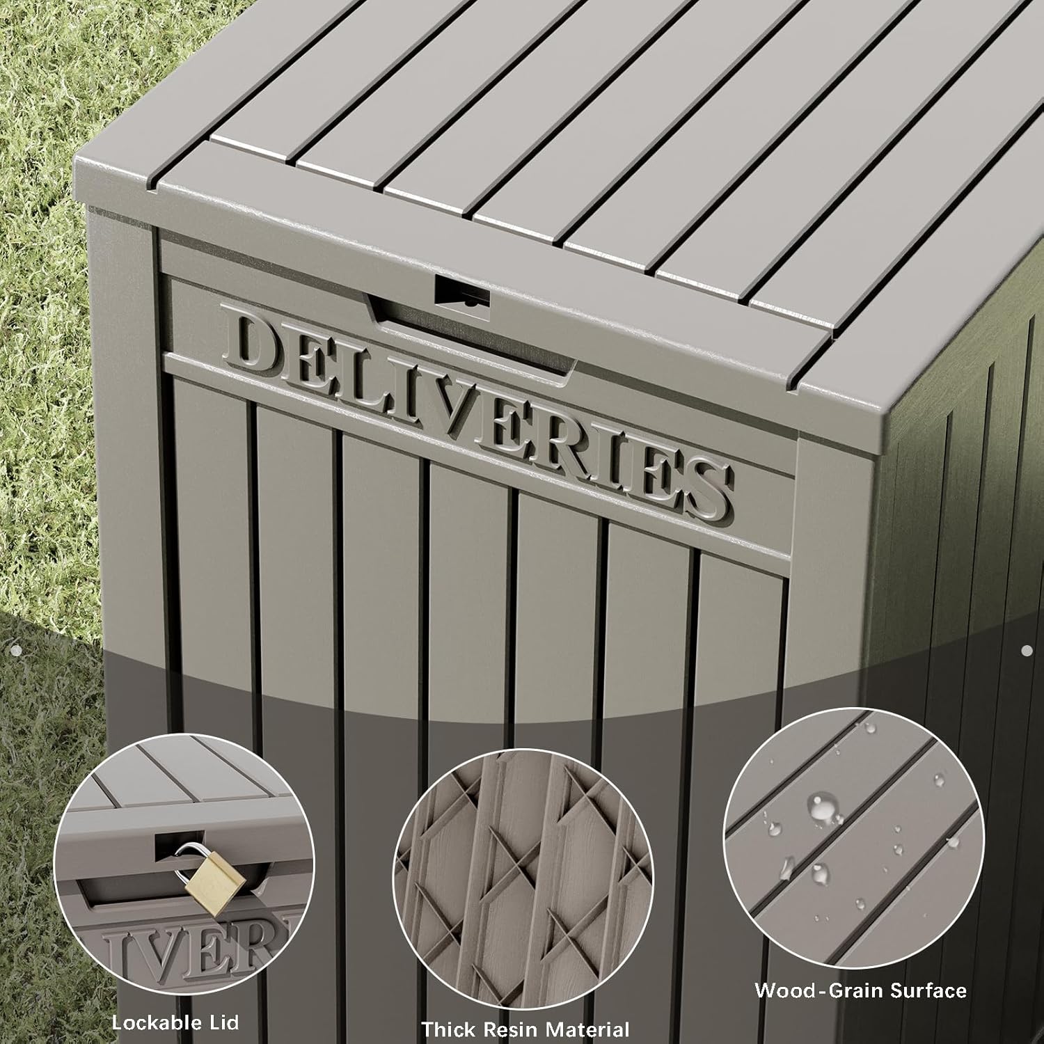Caja de entrega de paquete de 48 galones para porche, caja de almacenamiento con cerradura segura, gran resina de doble pared para exteriores y caja