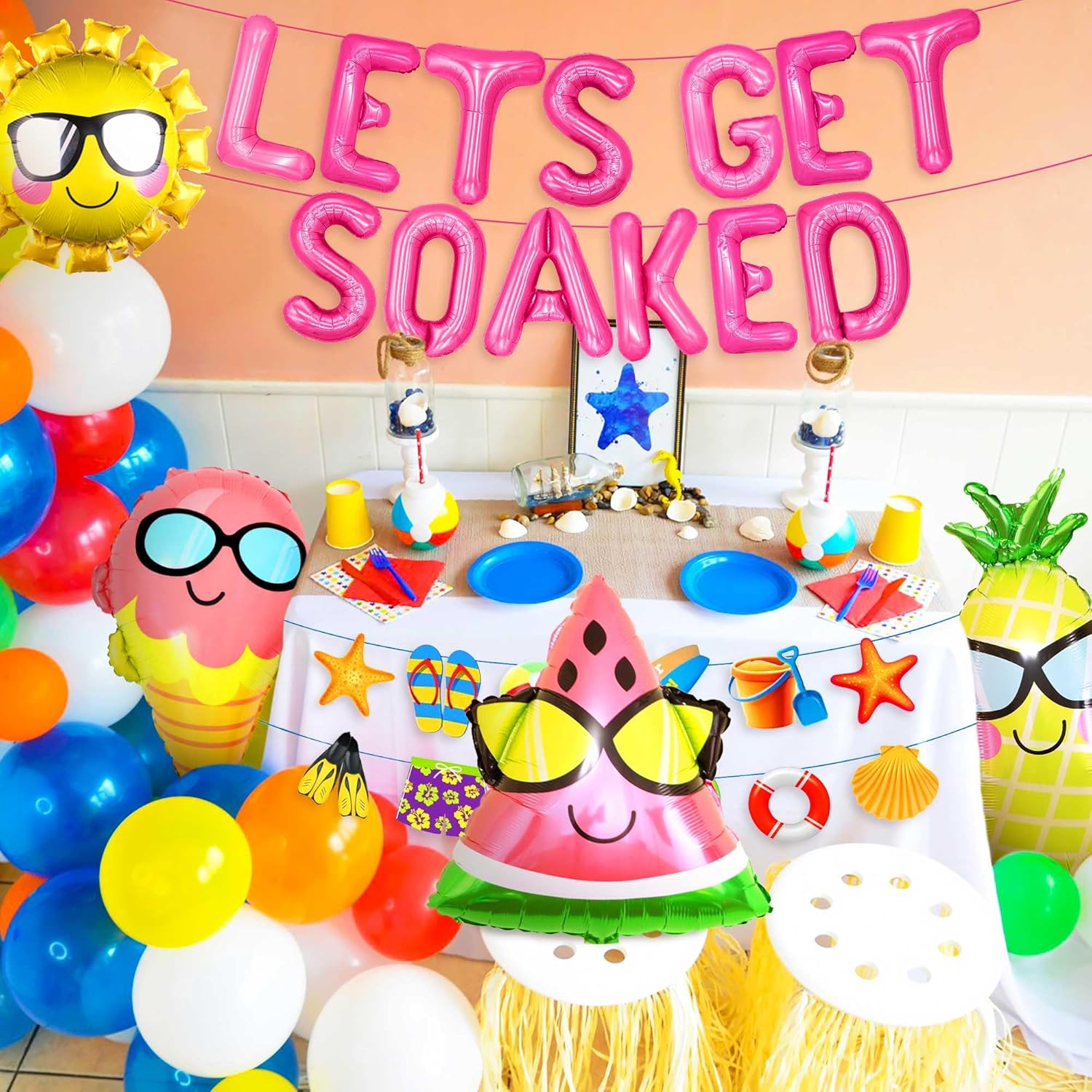 JeVenis Pink Lets Get Soaked – Decoración de cumpleaños para piscina y playa, globos para remojarnos, globos de cumpleaños para piscina, fiesta de