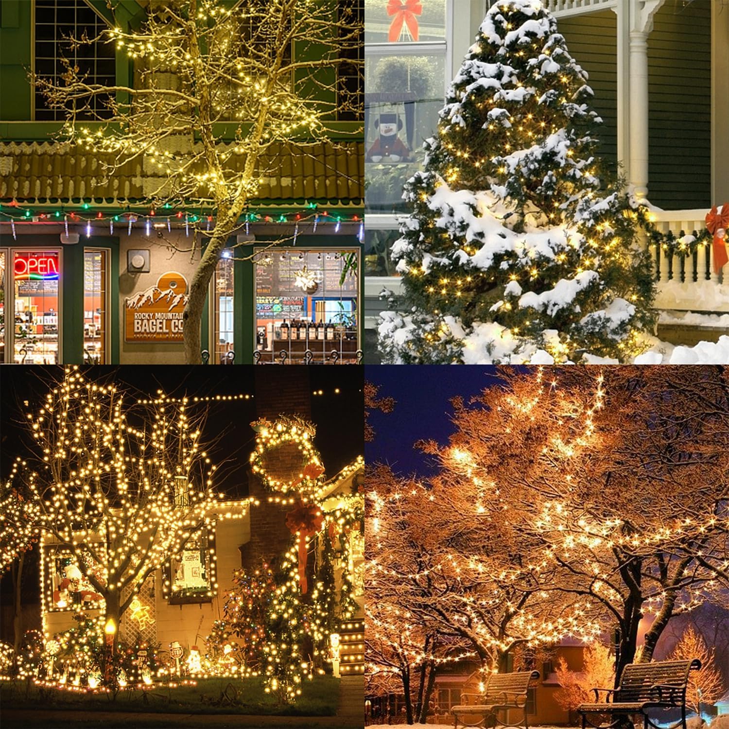 WATERGLIDE Guirnalda de 1000 luces LED de Navidad, 328 pies, cable verde, luces LED decorativas con control remoto y 8 modos, impermeable para