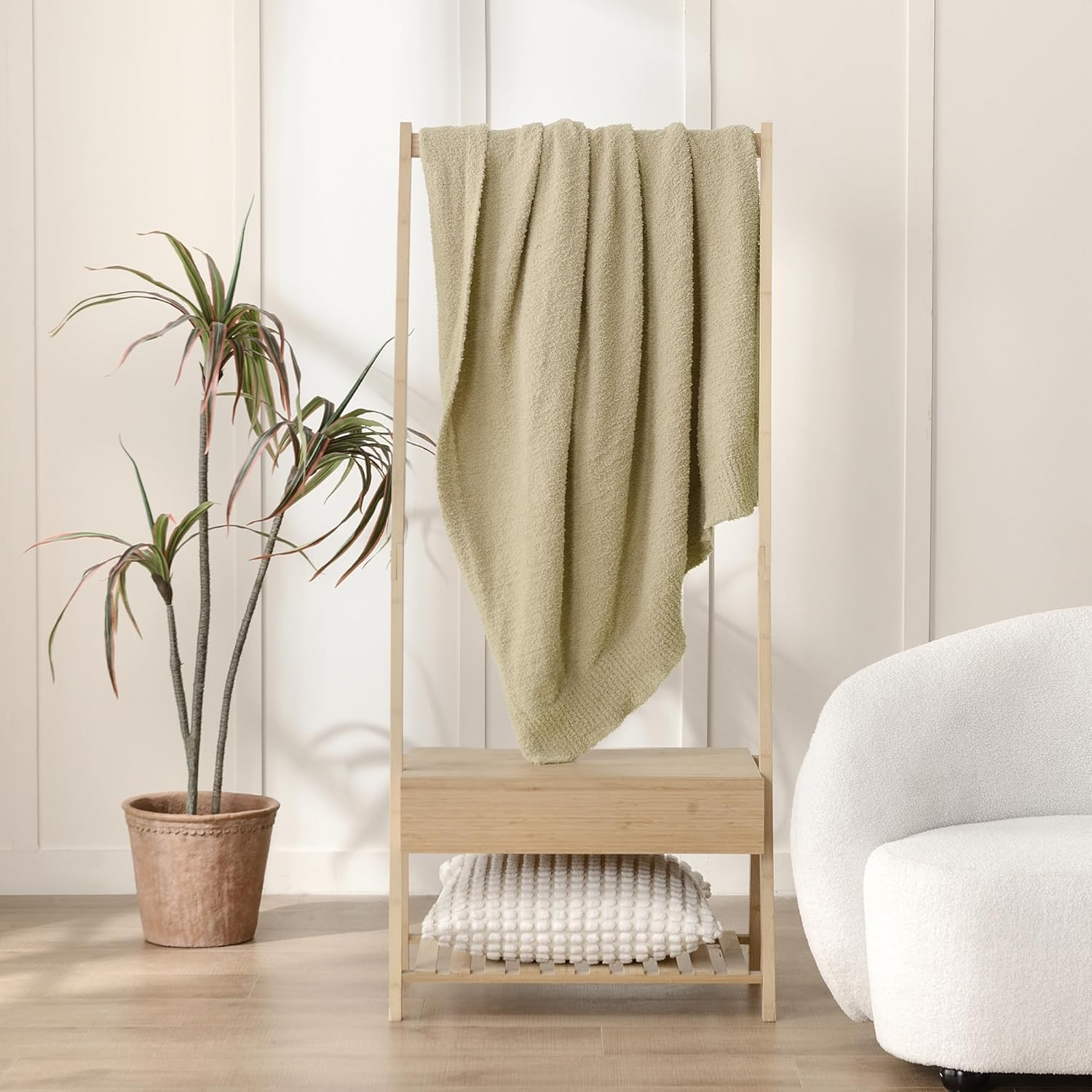 Manta de punto súper suave y cálida para sofá, manta ligera y acogedora para cama o sofá, 50 x 60 pulgadas, color beige