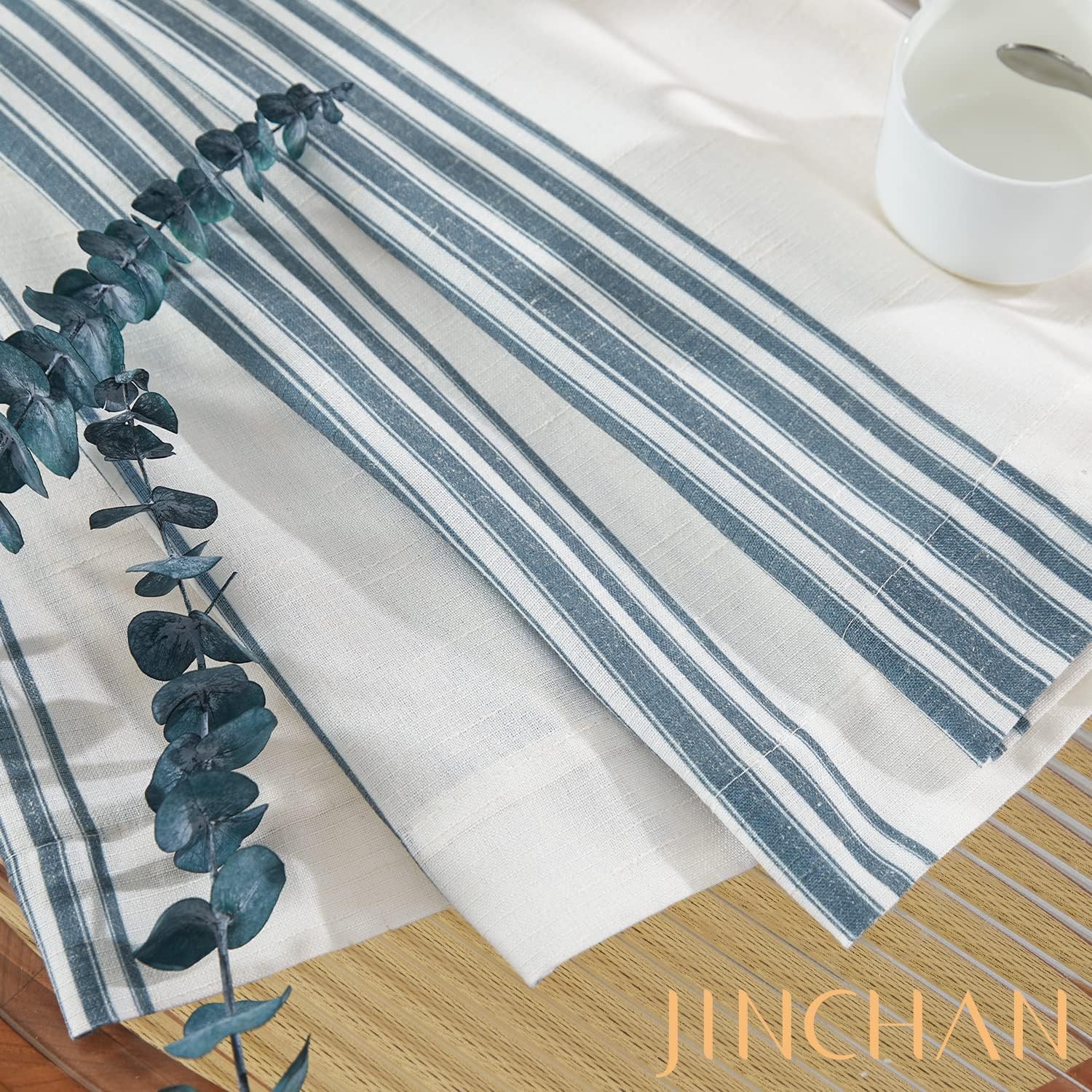 jinchan Cortinas de lino a rayas de 63 pulgadas de largo para sala de estar, cortinas semitransparentes con pestaña trasera, filtrante de luz,