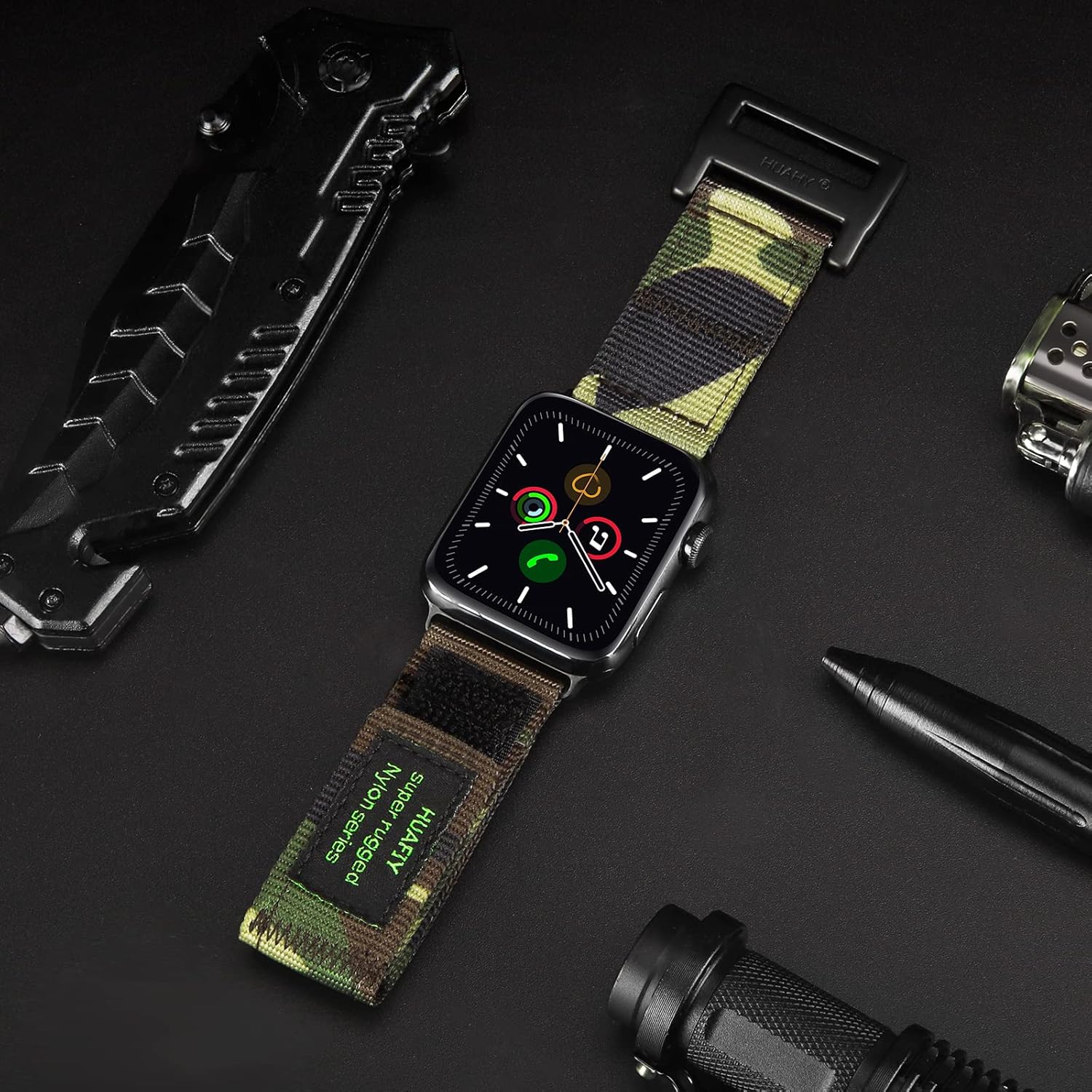 Nylon Rugged Apple Watch Band Compatible with Apple Watch band 40mm 41mm 42mm 44mm 45mm 49mm, nylon sports bracelet for Apple Watch strap, Velcro