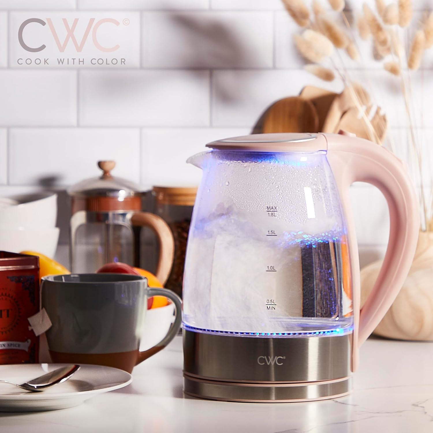 COOK WITH COLOR Hervidor eléctrico de vidrio 1.8L – Hervidor rápido, diseño elegante y características de seguridad – Ideal para rápido y fácil,