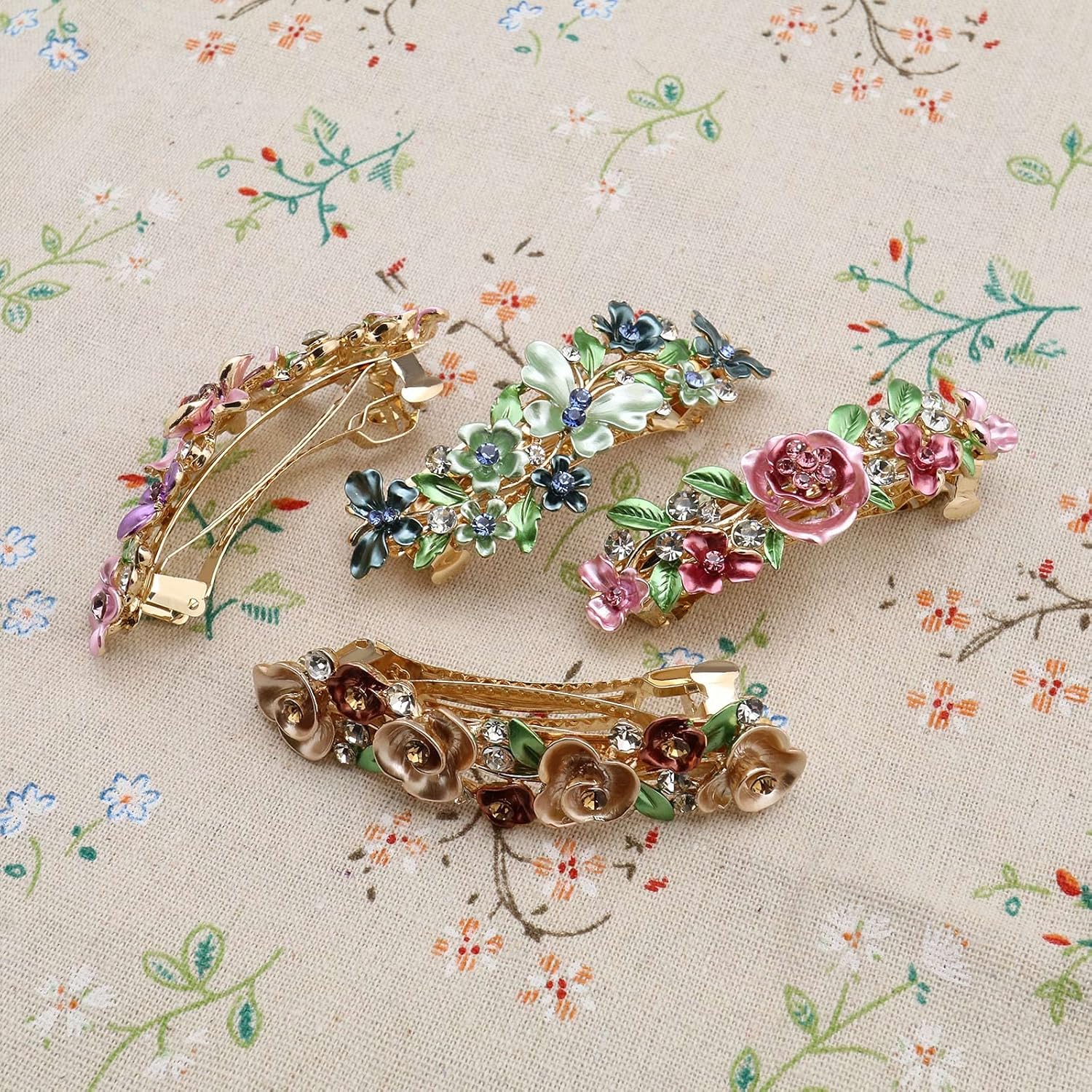 SING F LTD 4 pasadores franceses elegantes con diseño de flores de metal para decoración de cabello, broches para el cabello, pasadores para el