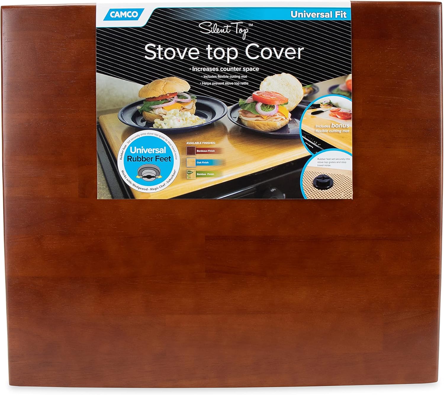 Cobertor para parte superior de hornalla Camco Oak Accents Universal Silent, Acabado Bordeaux