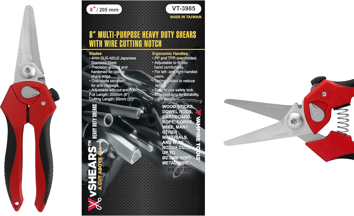 VAMPLIERS Tijeras dentadas multiusos de 8 pulgadas. Hechas de acero inoxidable de alto carbono con muesca de corte de alambre. Corta alambre,