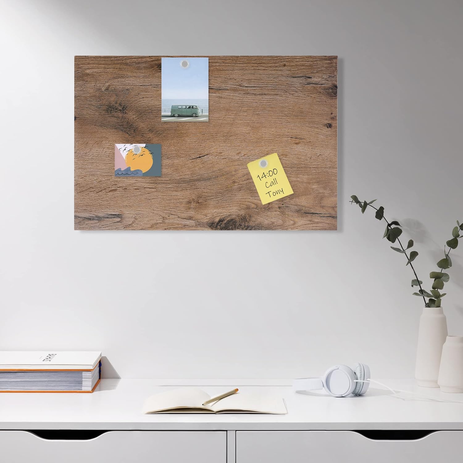 Navaris Pizarra magnética de borrado en seco, 16 x 24 pulgadas, pizarra blanca decorativa para pared con diseño, incluye 5 imanes y marcador, madera