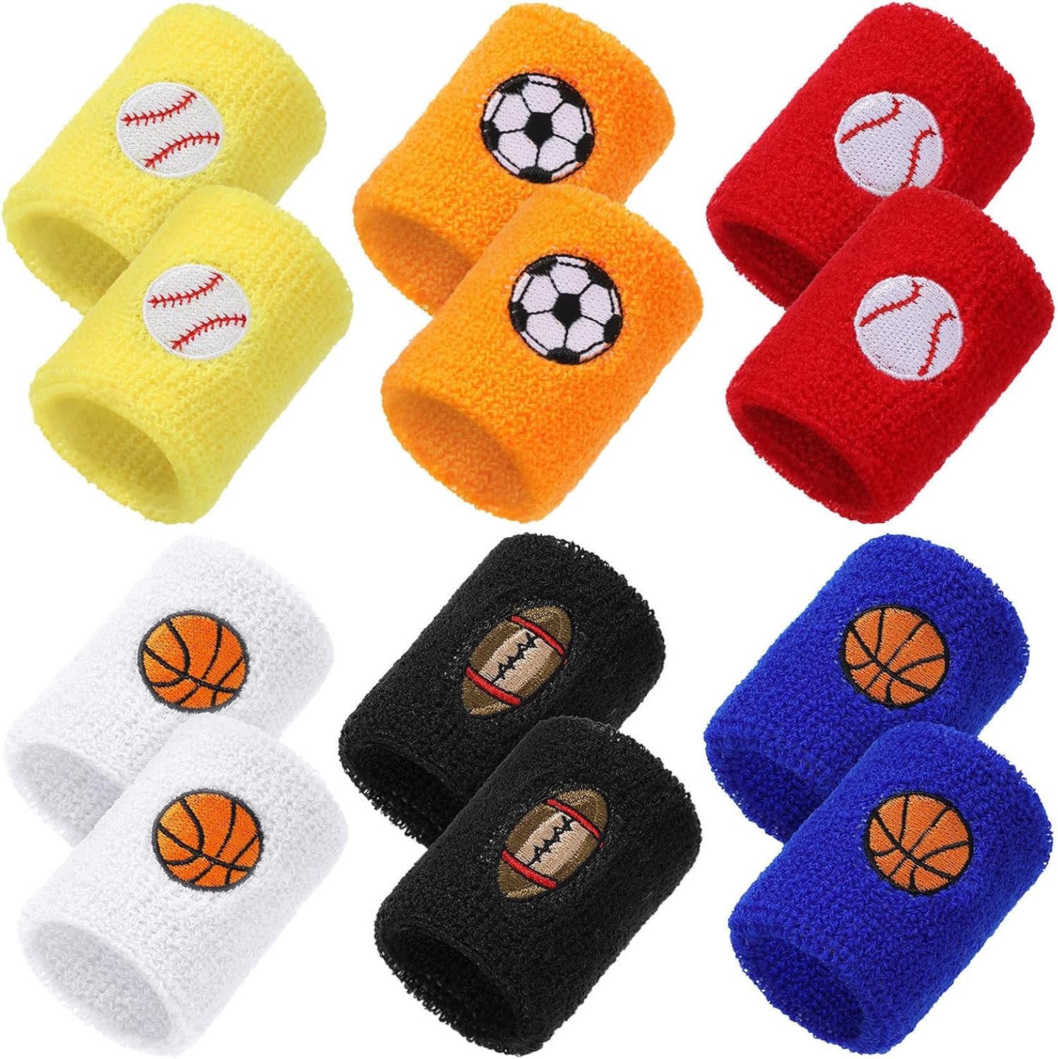 24 pulseras deportivas para niños, coloridas muñequeras de tela de rizo con diseño de fútbol, baloncesto, fútbol, béisbol, fiestas deportivas,