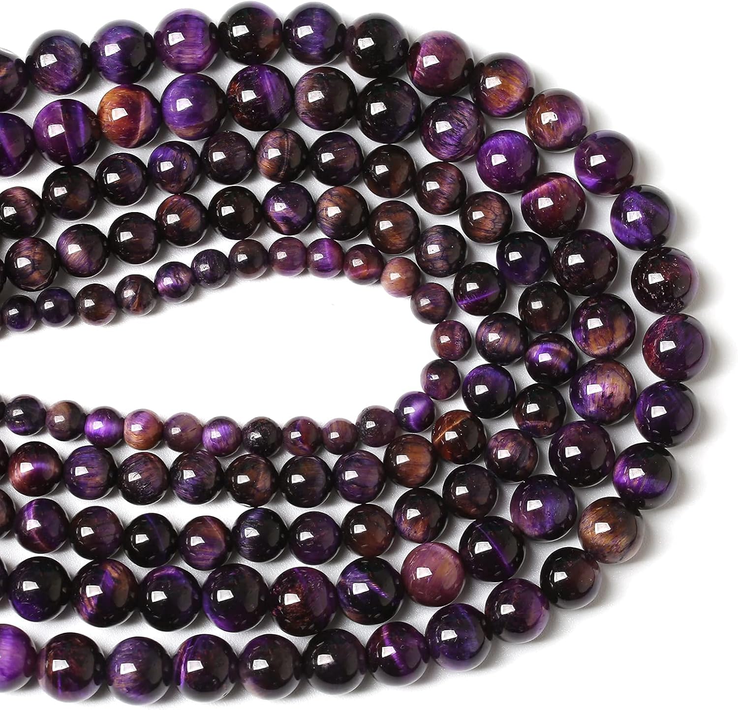 Cuentas de ojo de tigre morado natural, cuentas redondas y sueltas, piedras preciosas energéticas, poder curativo para hacer joyas, 0.315 pulgadas,