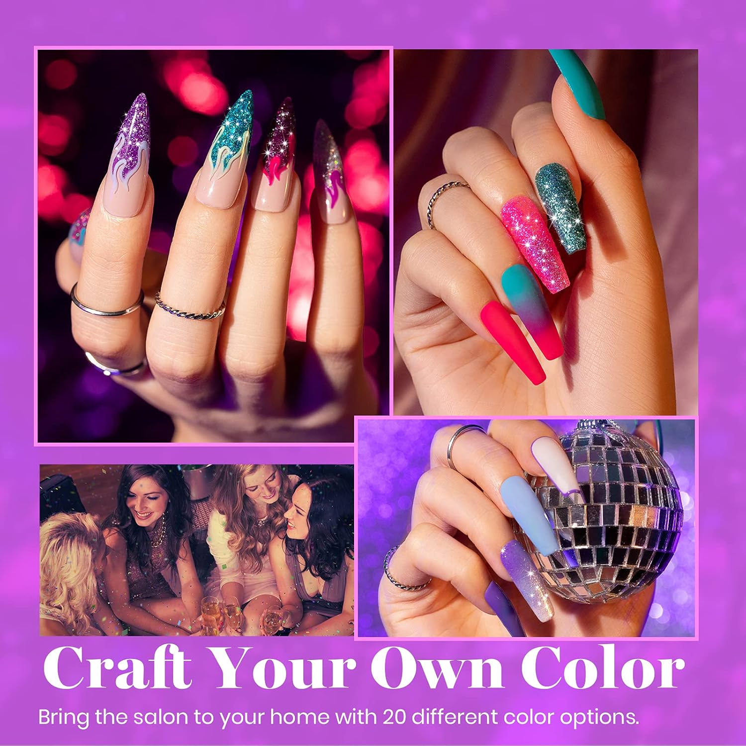 beetles Gel Polish Beetles – Juego de 20 esmaltes de uñas de gel, colección Euphoria de medianoche, morado, azul, rosa intenso, esmalte de gel con