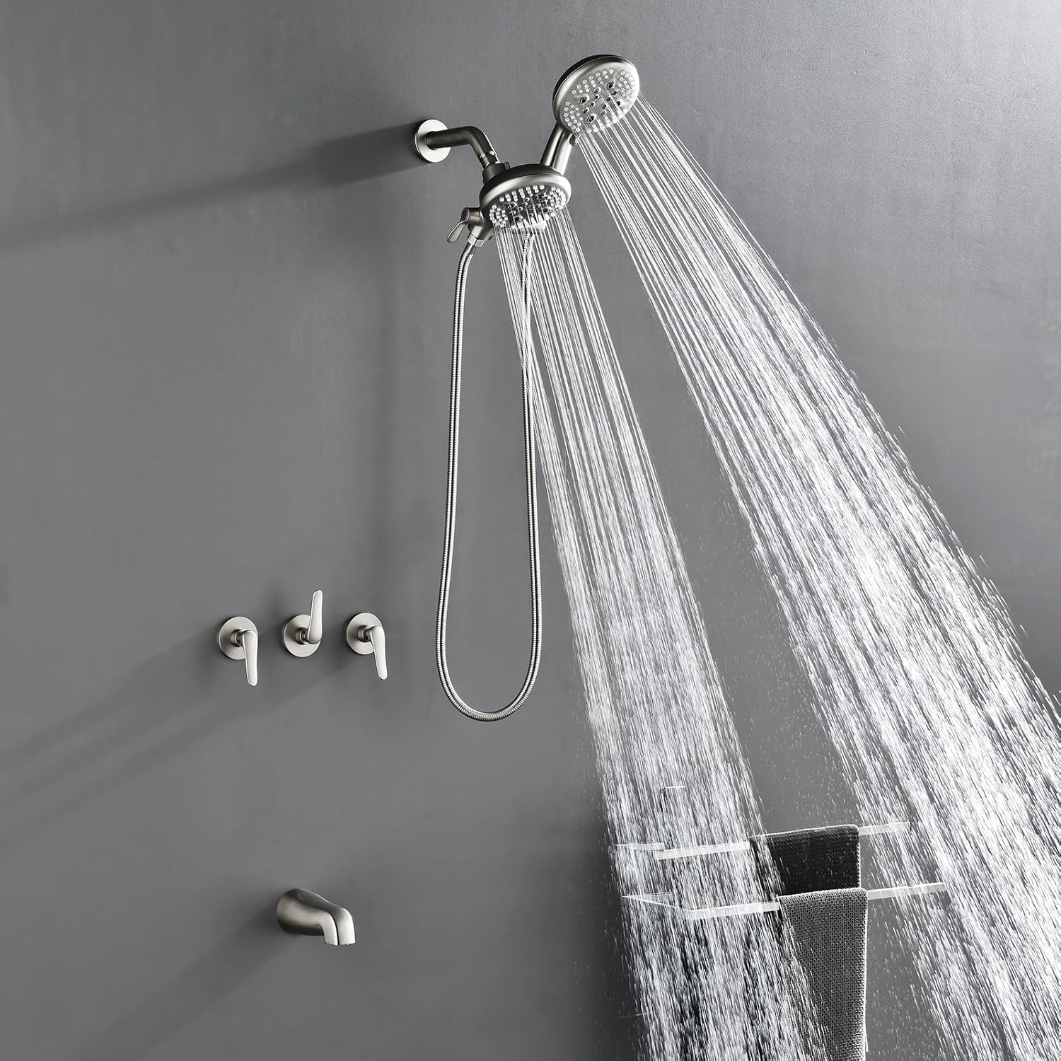 Juego de grifo de ducha de 3 manijas, sistema de ducha con boquilla de bañera, juego combinado de cabezal de ducha, juego completo de grifo de