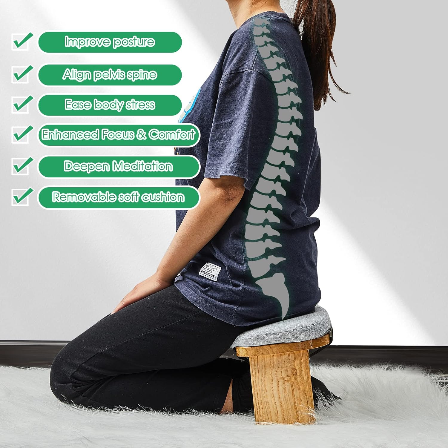 Banco de meditación con bolsa de transporte, taburete de meditación portátil para yoga, meditación, taburete de oración plegable ergonómico con