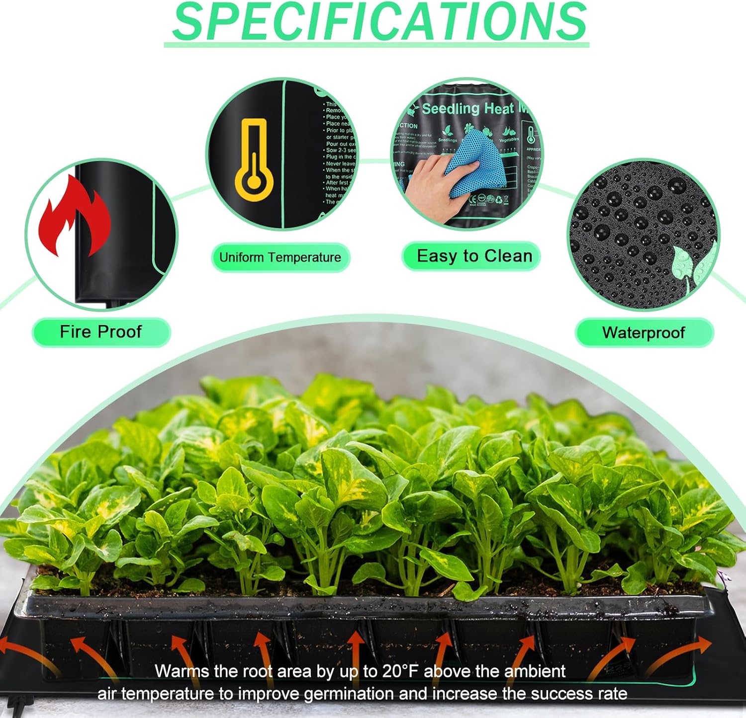 ROCEEI Tapete térmico de plántulas a granel, 10 x 20.75 pulgadas, alfombrillas térmicas para plantas de inicio de semillas, tapete de calentamiento
