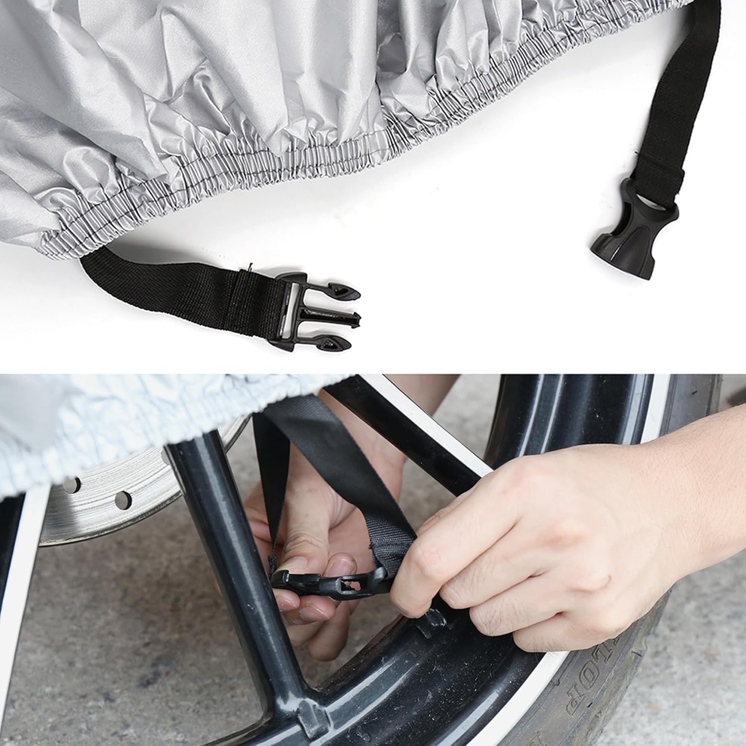 X AUTOHAUX Funda para motocicleta XL, color negro, plateado, impermeable, para exteriores, protector de polvo y lluvia