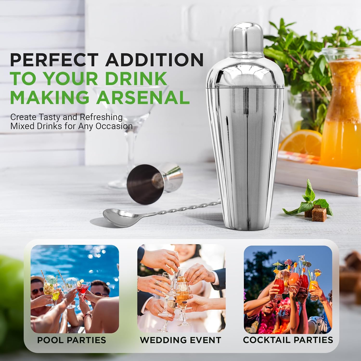 NutriChef Barman – Juego de 7 piezas  Incluye mezclador de cóctel, accesorios esenciales de barra, 2 vertedores de botellas, cuchara mezcladora de