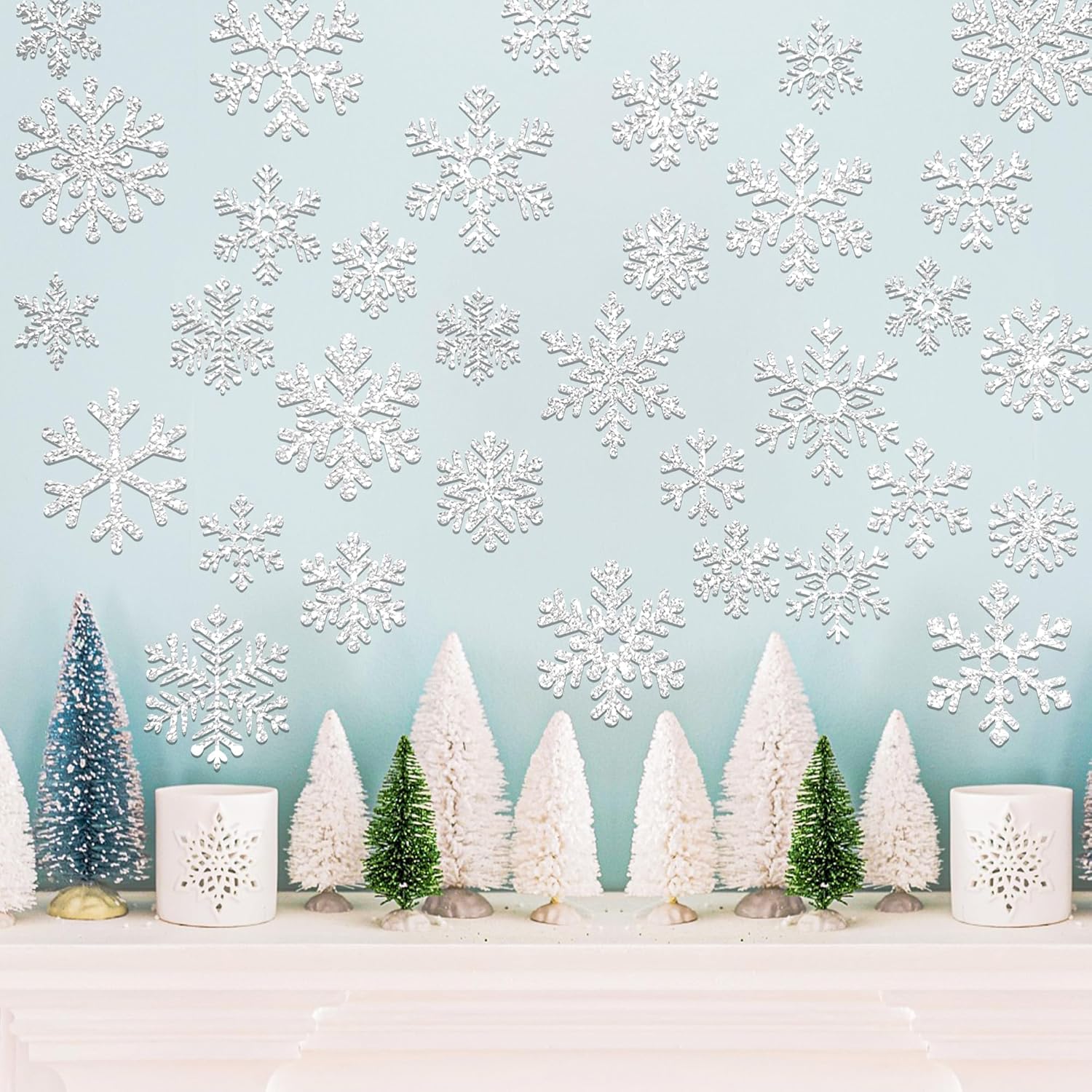 72 piezas de recortes de copo de nieve de invierno con purpurina de papel de copo de nieve para decoración de tablón de anuncios, decoración de