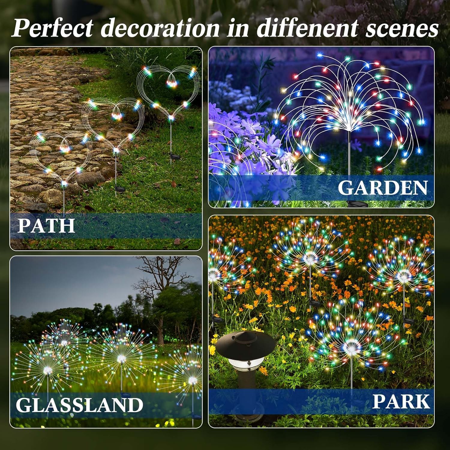 15 luces LED de fuegos artificiales impermeables, luces solares figurables, 90 LED, 120 LED, 150 luces LED para patio trasero, decoraciones al aire