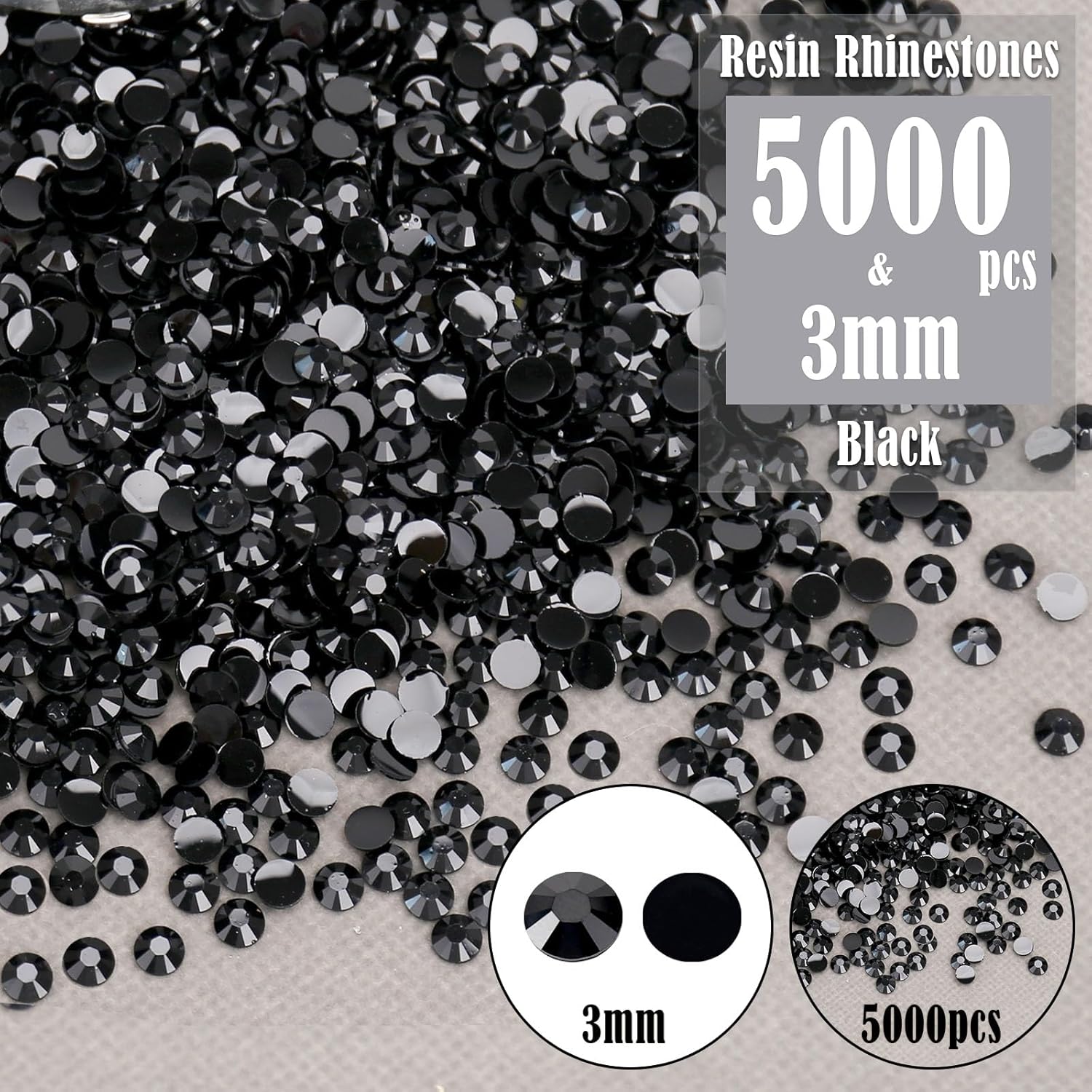 Bolsas al por mayor 5000 unidades de diamantes de imitación de resina de 0.118 in con parte trasera plana, diamantes de imitación de resina redonda