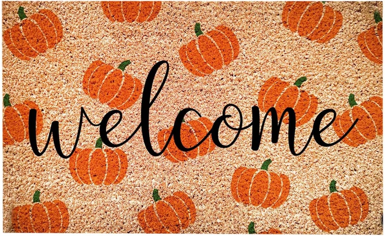 Decoración de Halloween para puerta delantera, 23.6 x 15.7 pulgadas, decoración de primavera de calabaza de Halloween, tapetes de puerta con