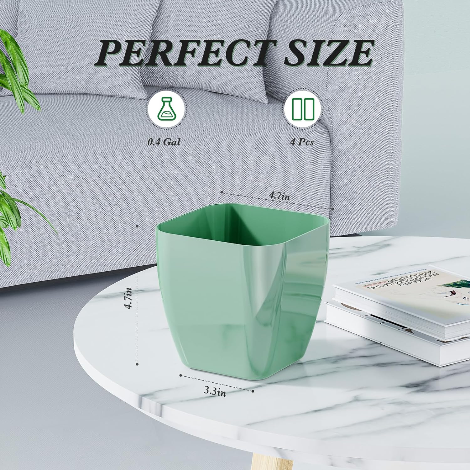 HEMOPLT Mini bote de basura  Paquete de 4 cubos de basura pequeños para encimera de escritorio, 0.4 galones, pequeño bote de basura perfecto para