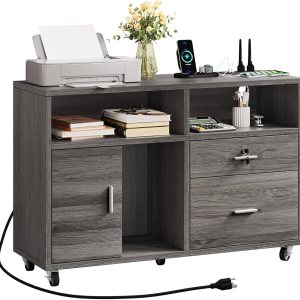 YITAHOME Archivador lateral de madera, gabinete de almacenamiento móvil de 2 cajones, compatible con A4, letra y legal, soporte de impresora con YITAHOME Archivador lateral de madera, gabinete de almacenamiento móvil de 2 cajones, compatible con A4, letra y legal, soporte de impresora con
