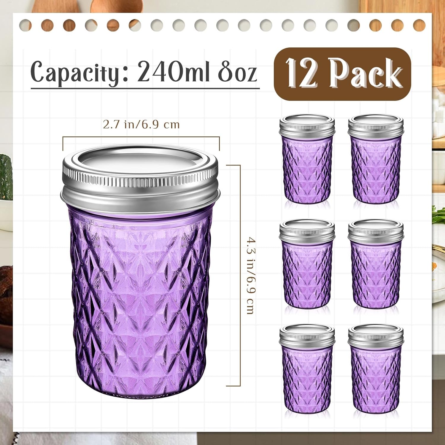 12 tarros de conservas Mason de 8 onzas con tapas regulares, mini tarros de miel para regalos de boda, baby shower, proyectos de bricolaje, velas,