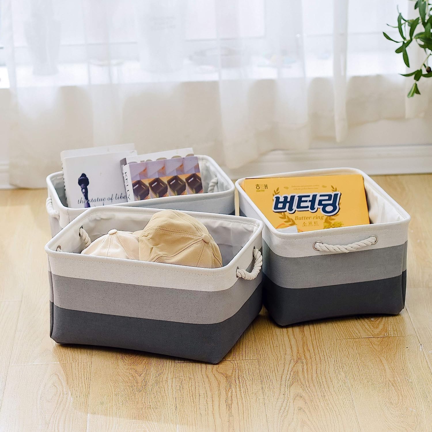 TcaFmac Cesta de almacenamiento para organizar, paquete de 4 cubos grandes de tela de 16 x 12 x 8 pulgadas para estantes, cubos de almacenamiento