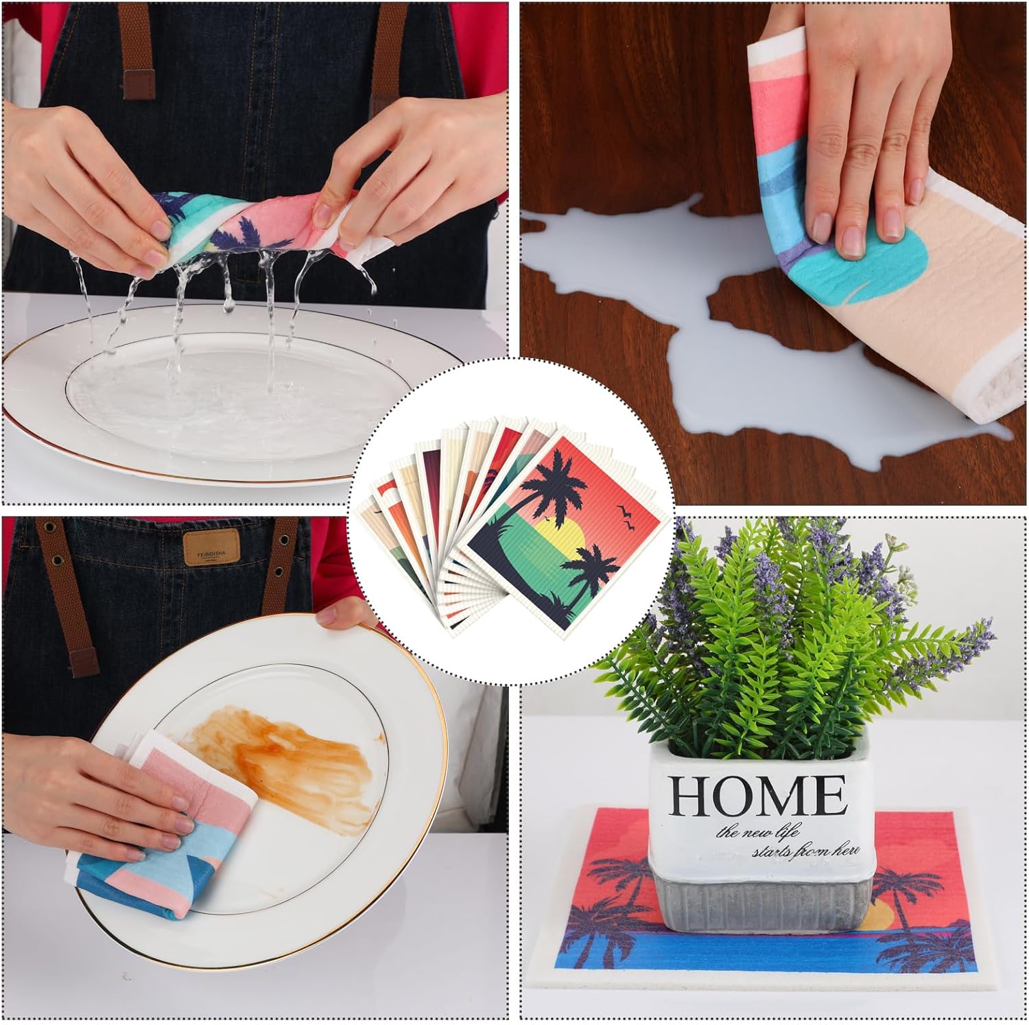 9 paños de cocina suecos absorbentes suecos para platos, flores, suaves, reutilizables, esponjas, de secado rápido, trapos de cocina (color simple,